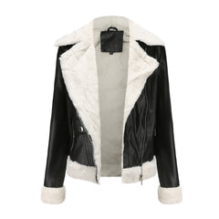 Long Sleeves Turn down Collar Fleece Leather Jacket