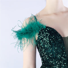 Elegant  Ostrich Feather Sequined Long Evening Dress