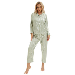 Silk Bold Stripes Long Sleeved Home Wear Pajamas Set