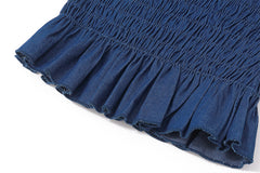 Summer Sexy Retro Denim Blue Pleated Short Tube Top