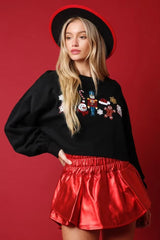 Christmas Sequined Decorative Casual Long Sleeve Short Sweater