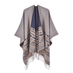 Floral Split Warm Shawl Cashmere Travel Cloak