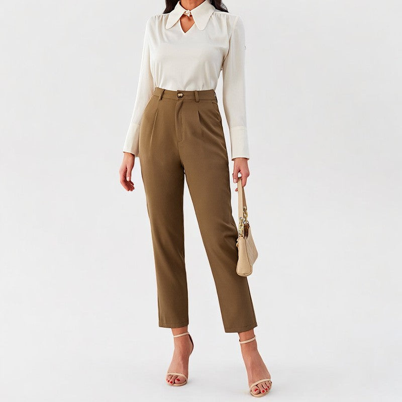 High Rise Draping Cigarette Casual Pants