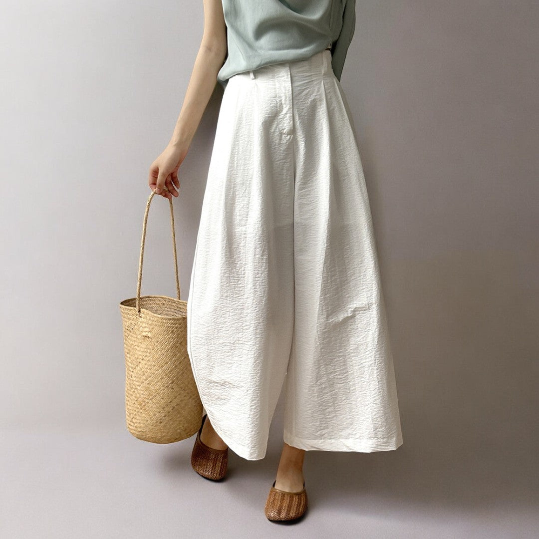 Summer Cropped High Waist Straight Wide Leg Casual Pants