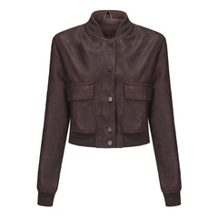 Single Breasted Casual Short Leather Jacket