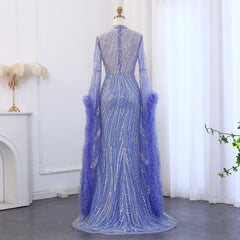 Luxury Beaded Sequined Mermaid Evening Dress with Cape Sleeves