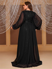 Plus size long sleeve chiffon evening dress