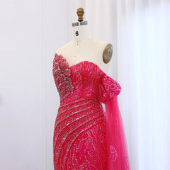 Luxury Beaded Evening Dress with Cape Sleeve - Elegant Formal Gown