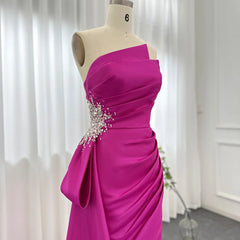 Luxury Elegant Long Fuchsia Overskirt Side Slit Evening Dress