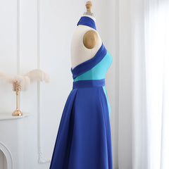 Luxury Royal Blue Criss Cross Halter Evening Dress with Overskirt