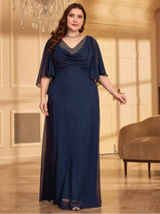 Plus Size Chiffon Sequined Colorful Evening Dress