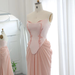 Blush Pink Corset Beaded Draped Chiffon Mermaid Evening Dress