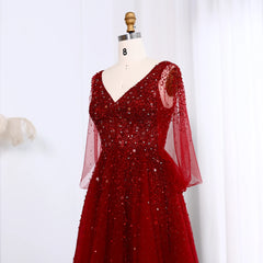 HELEN Luxury Beaded Wine Red Evening Dress