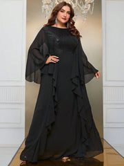 Plus Size Sequined Chiffon flowing Evening Long Dress