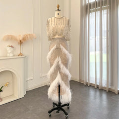 Luxury White Feathers Two Pieces Evening Dress