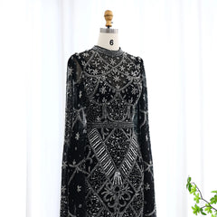 HELEN Luxury Black Beaded Evening Dress