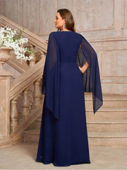 Plus size V-neck shawl chiffon Evening dress