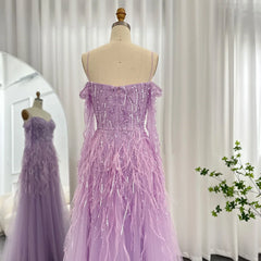 Luxury Feathers Sweetheart Lilac Evening Dress