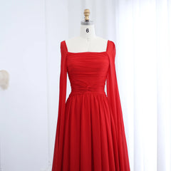 Luxury Elegant Red Chiffon Evening Dresses with Cape Sleeves