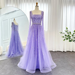 Luxury Square Neck Cap Sleeves Evening Dress