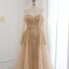 Luxury Champagne Gold Mermaid Evening Dress with Detachable Overskirt