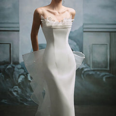 Charming Strapless A-Line Ankle-Length Wedding Dress with Chapel Train