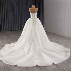 Women’s Royal Lace Beaded Ball Gown Wedding Dress with Detachable Sleeves