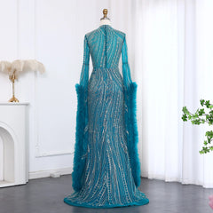 Luxury Beaded Sequined Mermaid Evening Dress with Cape Sleeves