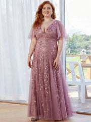 Plus Size Embroidery Sequins Prom Evening Dress