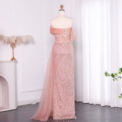 Luxury Blush Pink Off Shoulder Elegant Evening Dress