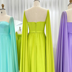 Elegant Lemon Yellow Evening Dress with Cape Sleeves