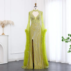 Luxury Beaded Sequined Mermaid Evening Dress with Cape Sleeves