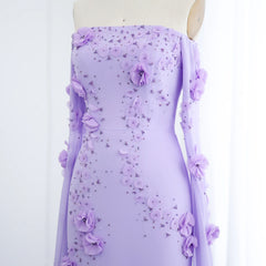 Luxury Lilac Off-Shoulder 3D Flowers Evening Dress with Cape Sleeves