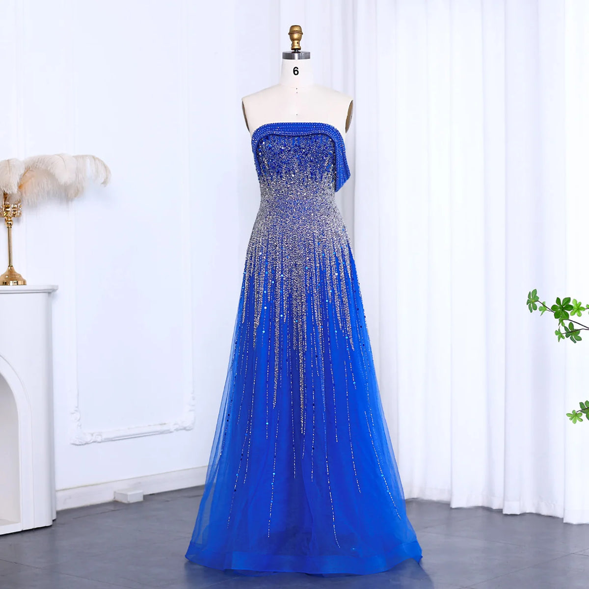 Luxury Elegant Off Shoulder Beaded Party Gown