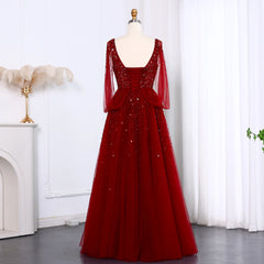 HELEN Luxury Beaded Wine Red Evening Dress