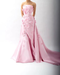 HELEN Luxury Pink 3D Flowers Evening Dress with Detachable Overskirt