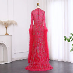 Luxury Beaded Sequined Mermaid Evening Dress with Cape Sleeves