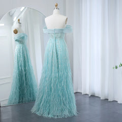 Luxury Off Shoulder Feathers Crystal Evening Dress