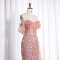 Luxury Blush Pink Off Shoulder Elegant Evening Dress