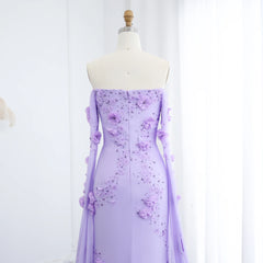 Luxury Lilac Off-Shoulder 3D Flowers Evening Dress with Cape Sleeves