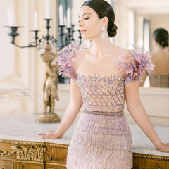 Luxury Feathers Tassel Lilac Evening Dress