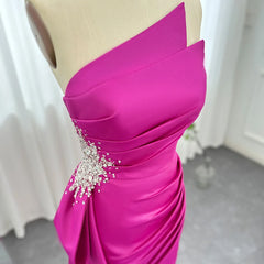 Luxury Elegant Long Fuchsia Overskirt Side Slit Evening Dress