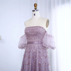 HELEN Elegant Luxury Pink Evening Dress with Puff Sleeves