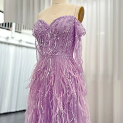 Luxury Feathers Sweetheart Lilac Evening Dress