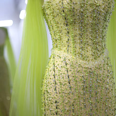 Luxury Beaded Mermaid Lime Green Evening Dress with Cape Sleeves