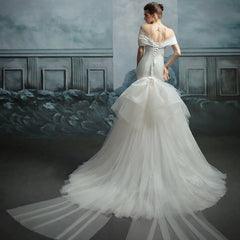 Exquisite Short-sleeved Texture Heavy High-end Wedding Dress