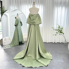 Luxury Sage Green Evening Dress with Cape