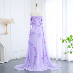 Luxury Lilac Off-Shoulder 3D Flowers Evening Dress with Cape Sleeves