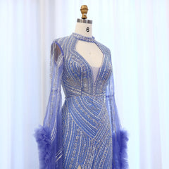 Luxury Beaded Sequined Mermaid Evening Dress with Cape Sleeves