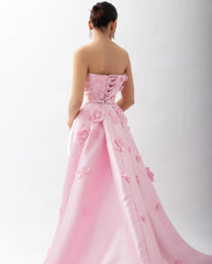 HELEN Luxury Pink 3D Flowers Evening Dress with Detachable Overskirt